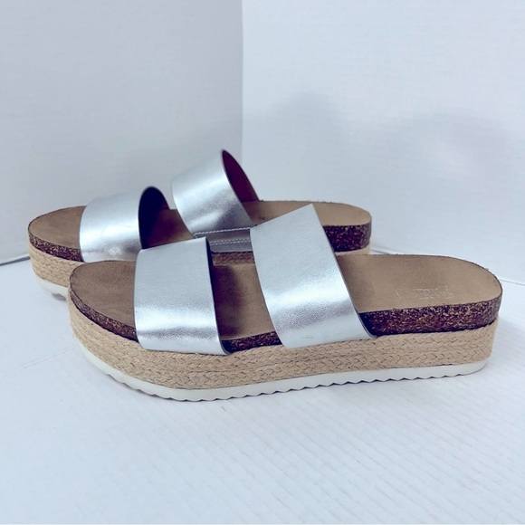 Brash Metallic Silver Double Strap Espadrille Platform Sandal 9 - Picture 3 of 10